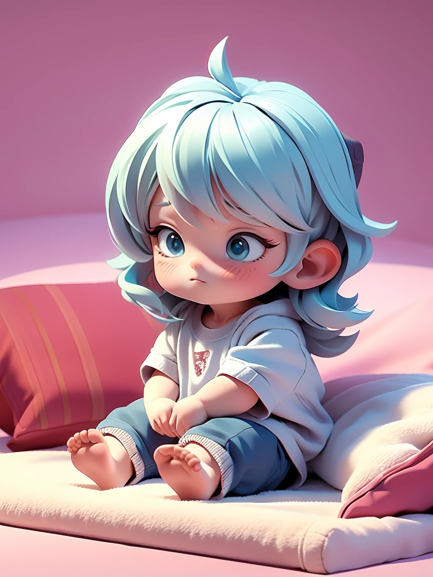 An illustration of a tired mom sitting on the edge of a child's bed, looking exhausted while the child is wide awake and playful.