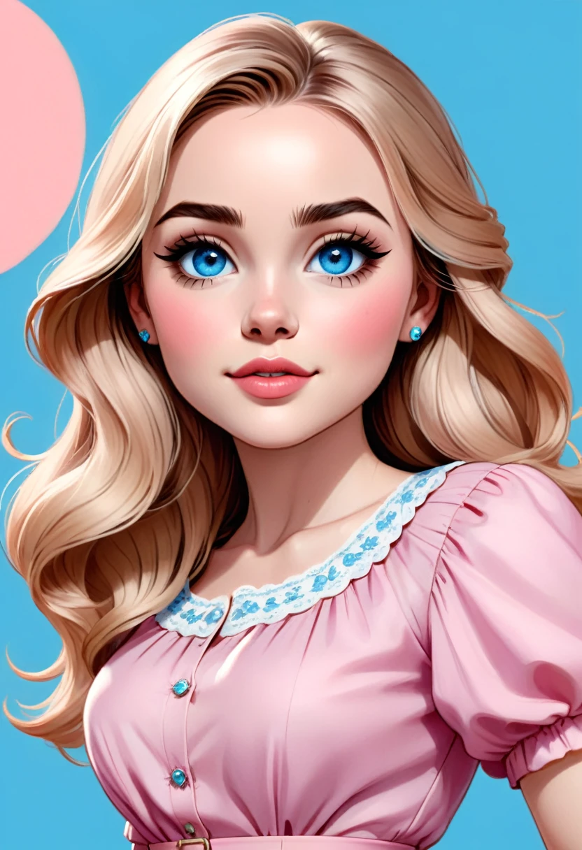 A colored pencil sketch of a beautiful swedish farm wife. crystal blue eyes. rosy complexion. full lips. Sabrina Carpenter. Sudectively dancing in a medow.