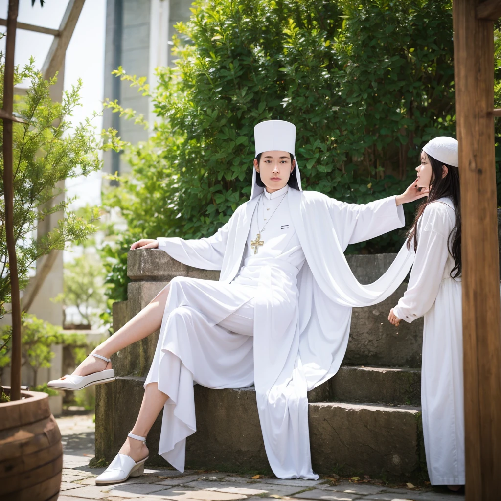White bishop&#39;s robe，Robe，Mature Woman， shape，一人のgirl,Whole Body Ezbian, Torn cloth,  Spread your legs, Place your hands behind your head, Underarm, Long Hair,heart shaped eyes, Torn clothes, Torn legwear, girl，Upper limbs,poor,  On the body