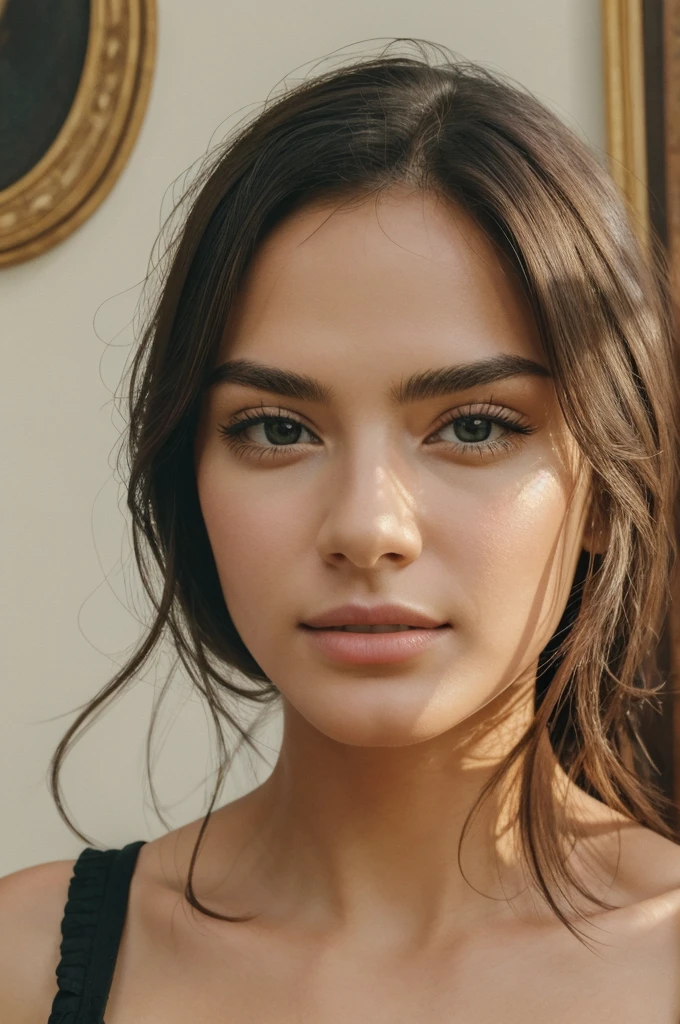 Beautiful 22 year old girl with long black hair.
An attractive look.
Hight realistic photography.
Her face is very sexy and attractive.