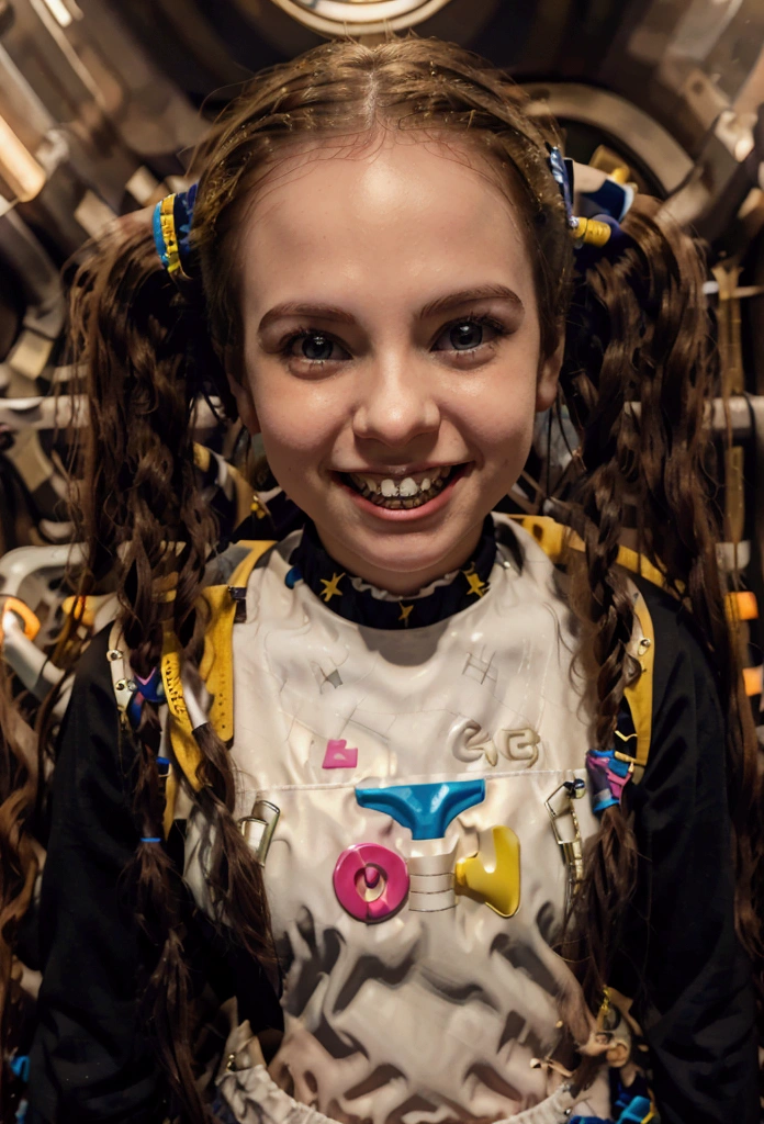 mary smile,in playgroud,teen,two short simple pigtails
