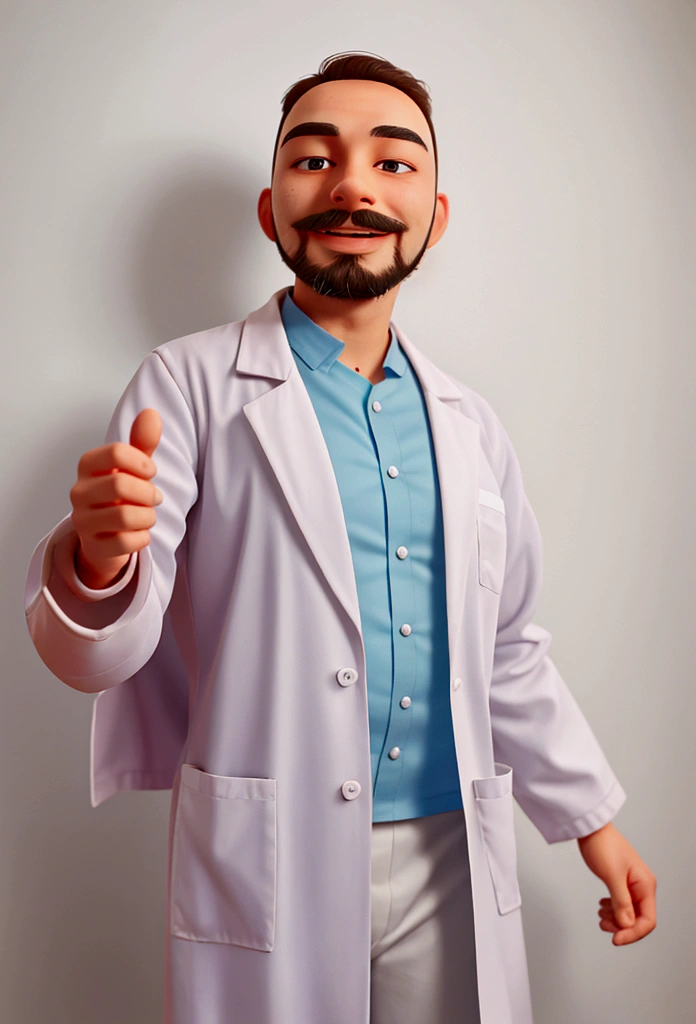 doctor in a lab coat, bearded, friendly, smiling