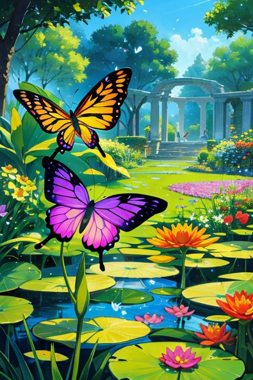 In the center of a vibrant garden, a style created by ancient Italian artisans reminiscent of nocturnal art comes to life. The paintings showcase the vibrant hues of the colors. The flowers sway gently in the breeze, creating a melodic melody, while the flowers are a canvas of vibrant hues. A butterfly lands on the leaves of a nearby tree, and a butterfly jumps from flower to flower on the leaves of an old lily pad. The scene is filled with the sounds of birds and the gentle hum of their chirping birds.
