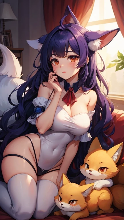 (anime Girl) (brown hair with turquoise blue hair tips) (turquoise blue eyes) (fox ears) (big breasts) (naked, without clothes) (hentai +18) (penetrating her vagina)