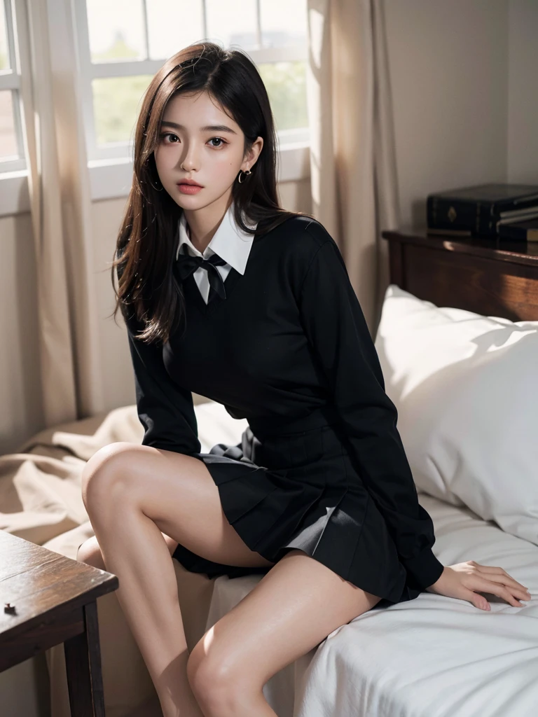 1girl in,Sitting on a cozy sofa,cross one's legs,Soft light、Top image quality、OL Uniform、Erotic feet、Like Asami Mizukawa、japanes、
