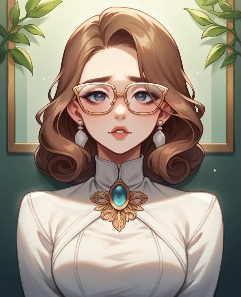 elegant and beautiful porcelain face that perfectly accompanied her creamy brown hair that gently fell behind her back. Most eye-catching were her exquisite cheeks and rosy moist lips that could tempt any man who saw them. A pair of pure glassy eyes hid underneath thin-framed glasses that put further emphasis on her eyes, enhancing her beauty. Her swan-like slender neck, under which her delicate sexy clavicle and full front that was lightly exposed, only further added to her charm as her delicate waist and creamy white legs added the finishing touches to her peerless appearance