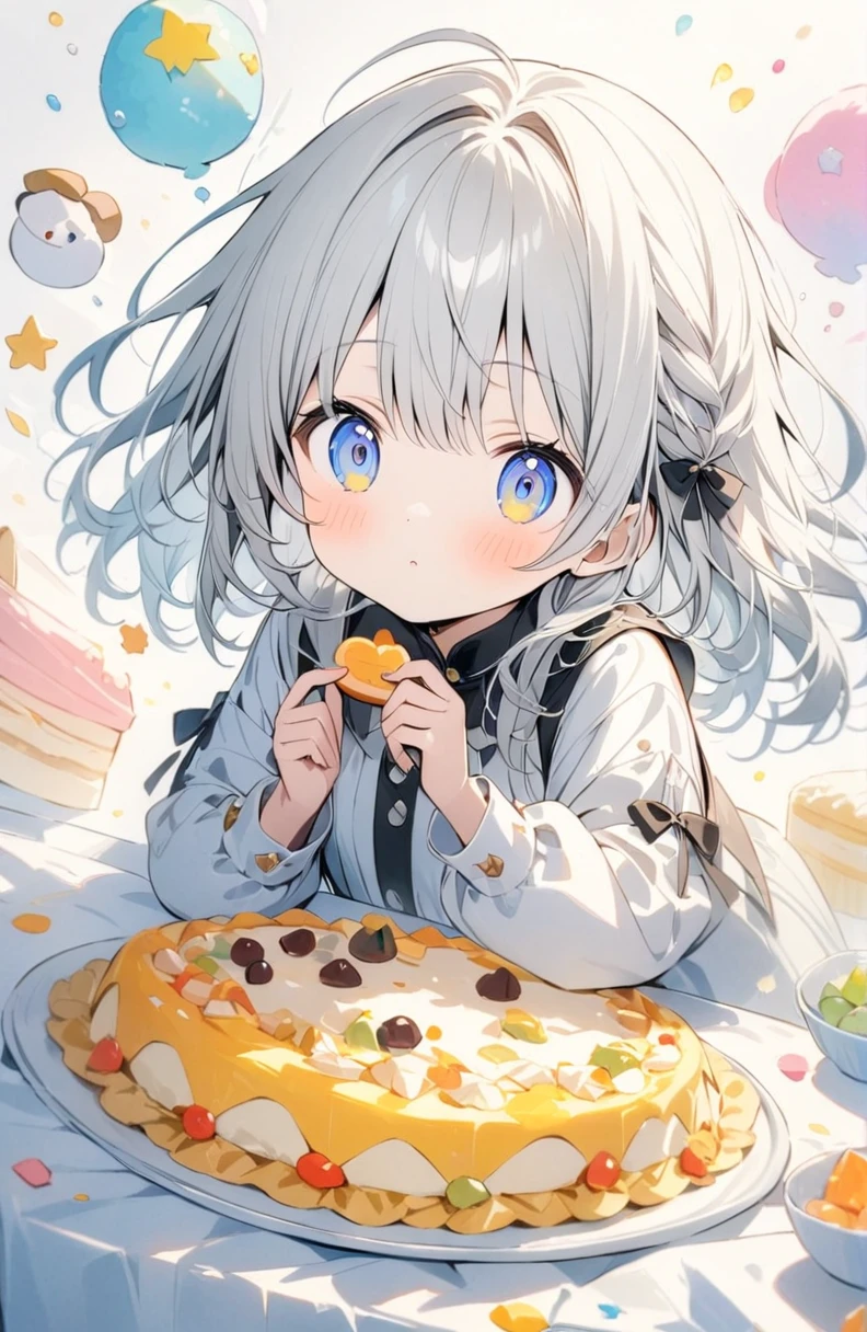 (masterpiece:1.2),(anime),、girl、cute，sweets dream, A colorful world, cute, like, Highest quality, masterpiece，【Highest quality, Tabletop】 (Gray white background:1.7)，The Strongest Two，Food，cool，Paired drawings