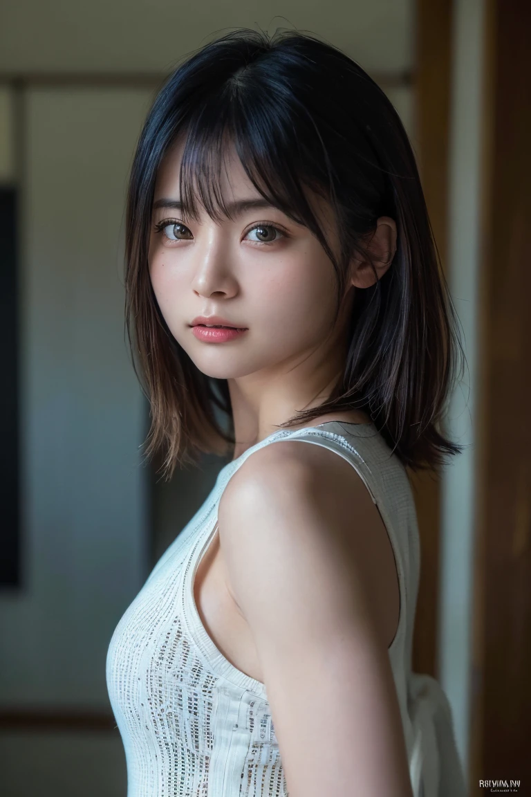 (Highest quality:1.4),(masterpiece:1.4),(Realistic:1.4),(Realistic:1.2),(超High resolution, RAW Photos:1.4),(High resolution, Ultra-detailed:1.2),(8k:1.2),Cinematic photography,a photo of a dark-haired,One girl,alone,wear ,((Japanese female warrior))、((Upper Body:1.3))、Raise your arms to show your sides、((Raise your arms to show your sides))