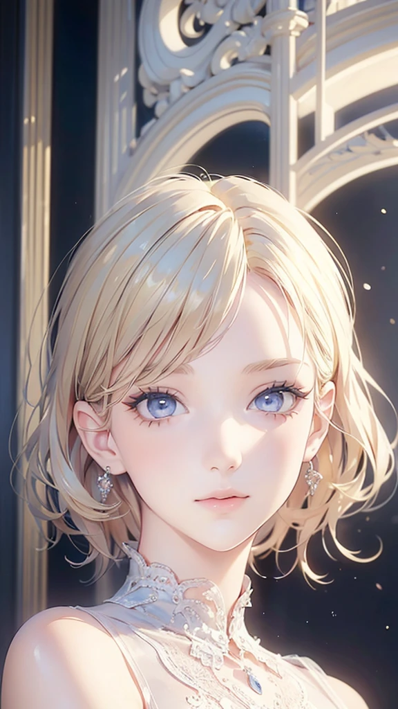(masterpiece: 1.2, Highest quality), Realistic, (Realistic Picture, Intricate details, Depth of written boundary), Highest quality, masterpiece, Very detailed, Semi Realistic, 1 girl, Mature Woman, 21 years old, Blonde Short Hair, (Very delicate and beautiful face), (Beautiful eyes in every detail), blue eyes, King's Clothes, Red Cape, Slim figure, A crown made of precious gold,