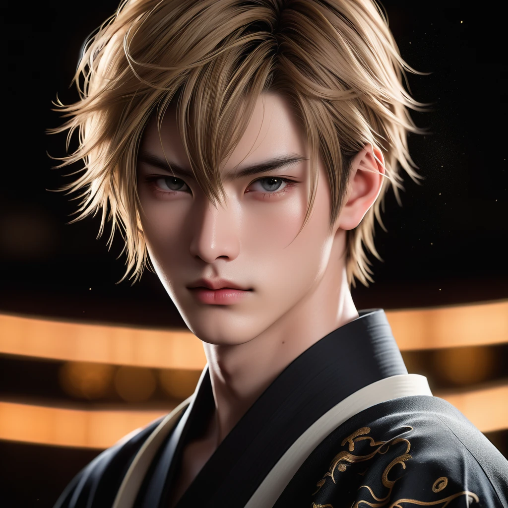 Meticulous, analog style, focus on the eyes, highest quality, (highly detailed skin), photo of very handsome pale skin Japane donghua boy, 21 years old, (wearing katana), perfect face, pore skin, (penetration:0.5), black background, (bokeh:0.6), sharp focus, grainy lighting, (backlight:0.7), film grain, photographed with Sony A7R IV camera, 18mm F/1.7 cine lens, (highly detailed, intricate detail), 8k, HDR, front view, (upper body: 0.9)