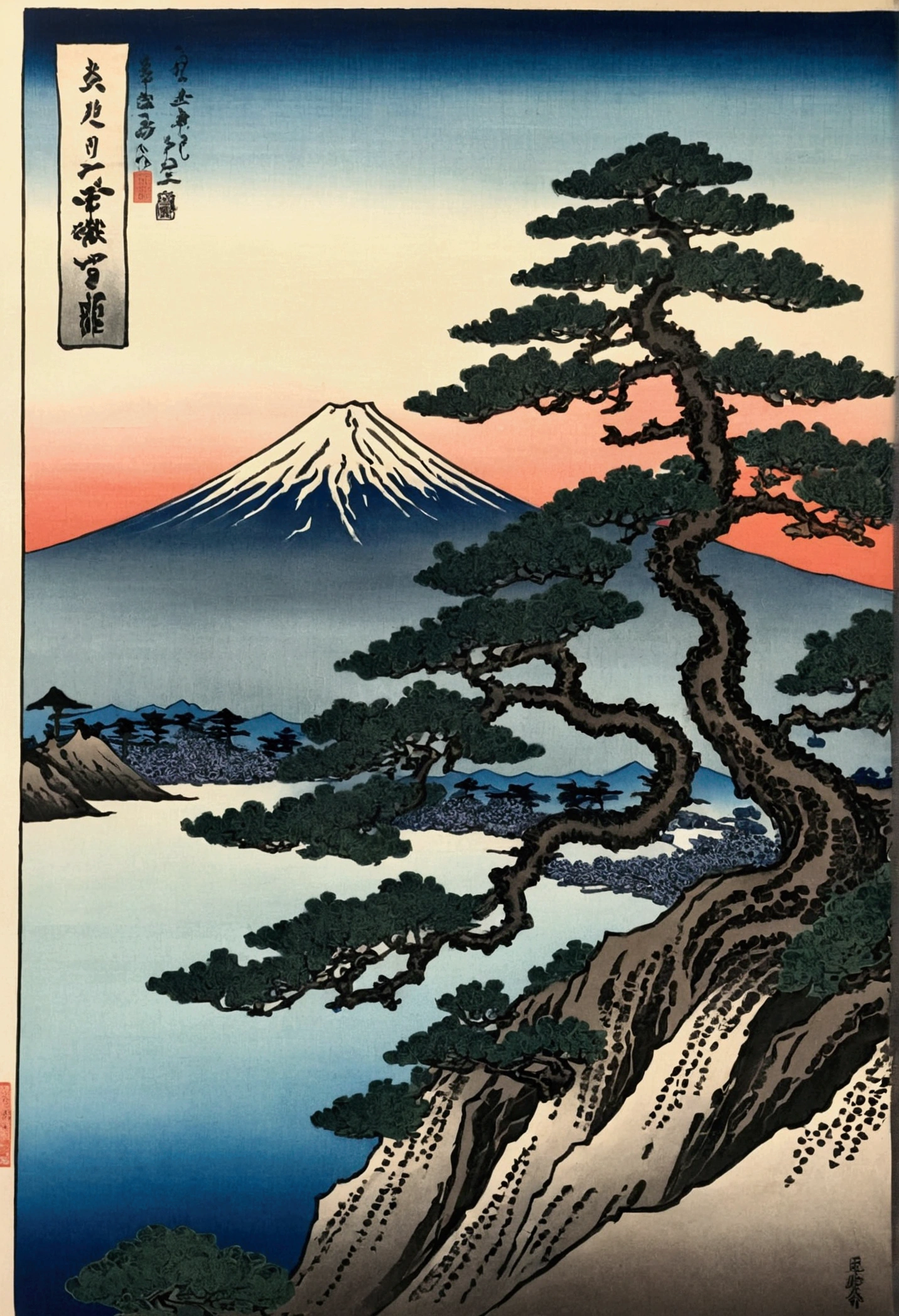 Ukiyo-e,Katsushika Hokusai,bonsai,Mount Fuji in the background,Mount Fuji Only 1