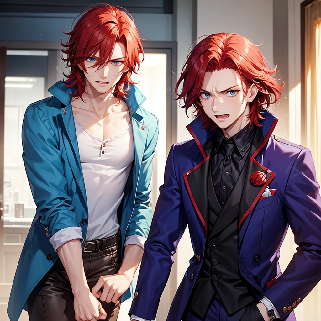 Please create a character based on the following characteristics: Appearance: 23 years old, 183cm tall, good-looking, thick, unkempt red hair, blue eyes Personality: Joker, fun-loving, brotherly, energetic, crybaby, suffers from unknown PTSD
