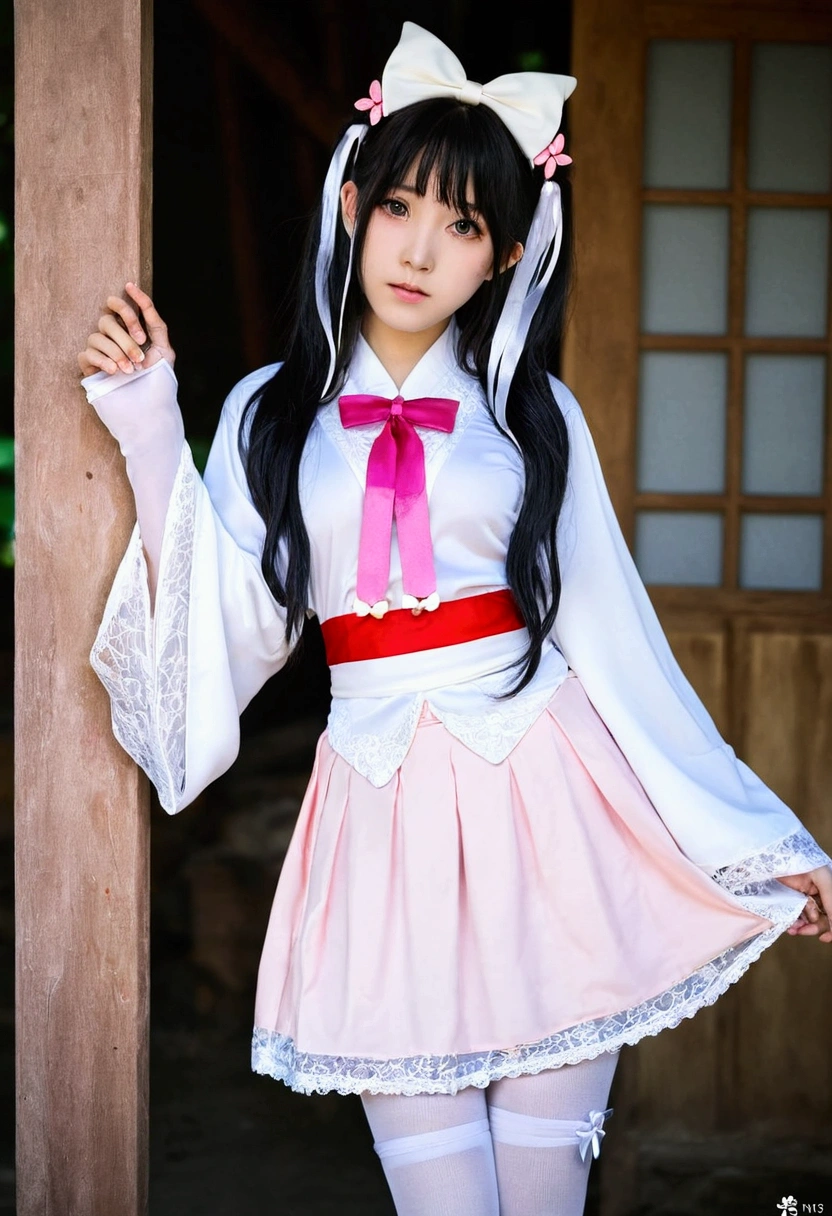 Name:Lucky Girl 16 Years Old 1.66m white hair long hair,Fa Ka is a word consisting of two sixes.,The pupil is a white square,Iris is a color gradient。The two ears are hung with small pendants, which are six-sided and six-shaped.。There are six small ribbons on the middle.。The clothes are white and pink kimono short skirt pink Gothic Lolita clothes,Black butterfly-shaped ribbon tied on the chest。The left length of the white silk stockings just reaches under the skirt,Rainbow leg ring on left leg。
Two skeletons。