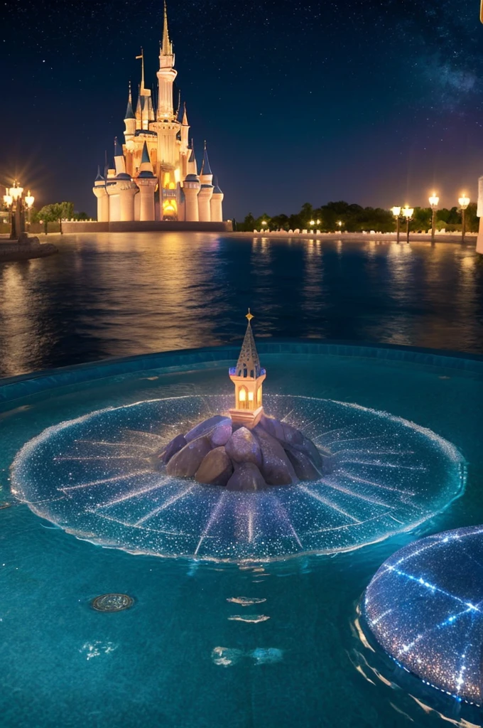 Cinderella Castle、Arabian Nights、Aladdin、evening、Night view、Starry Sky、sunset、water surface