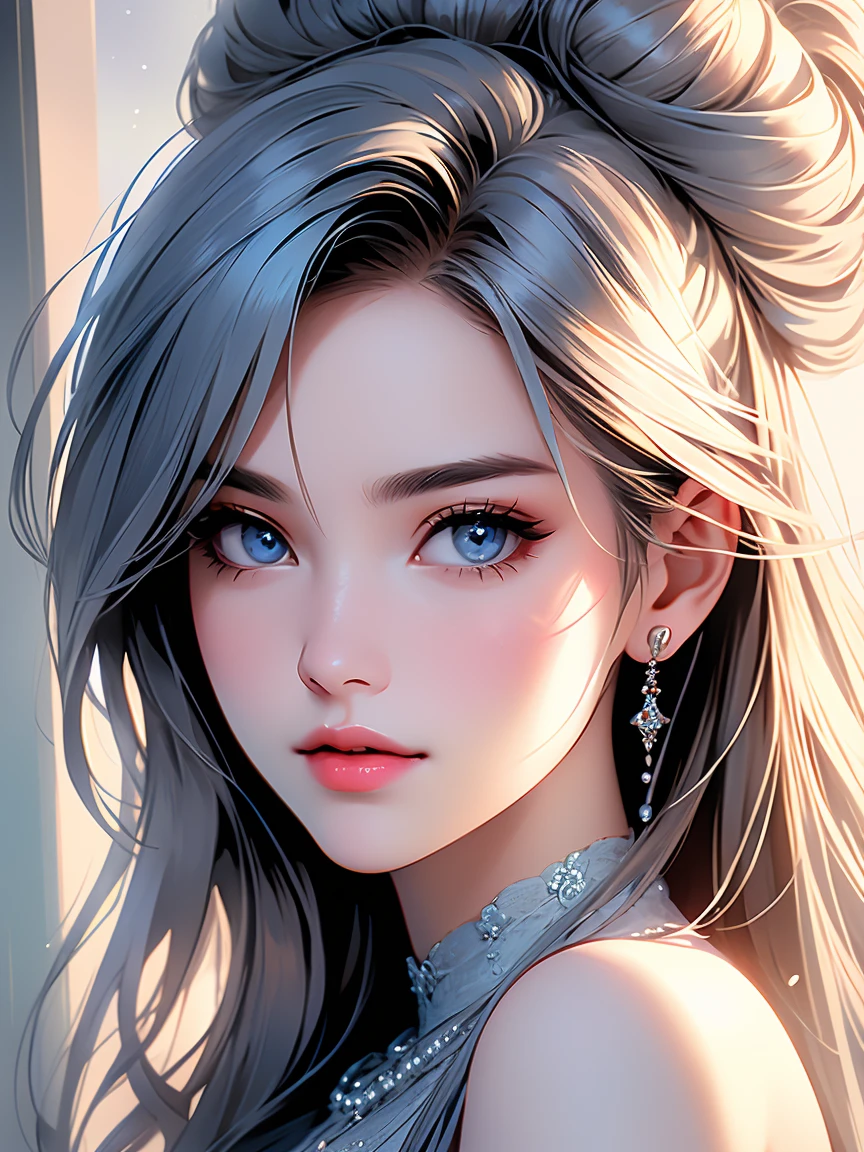 Best Quality, Ultra High Resolution, (Photorealistic: 1.4), Beautiful Eyes, Super Beautiful, Very Long Hair, Beautiful, Sweetheart, Beautiful Soldier, Eyes That Invite Viewer, Lover's Perspective, Inviting Expression, Sexy Smile, Perfect Style, Perfect Balance, Detailed Skin, Naughty Gaze, ((Naked)), platinum blue hair,