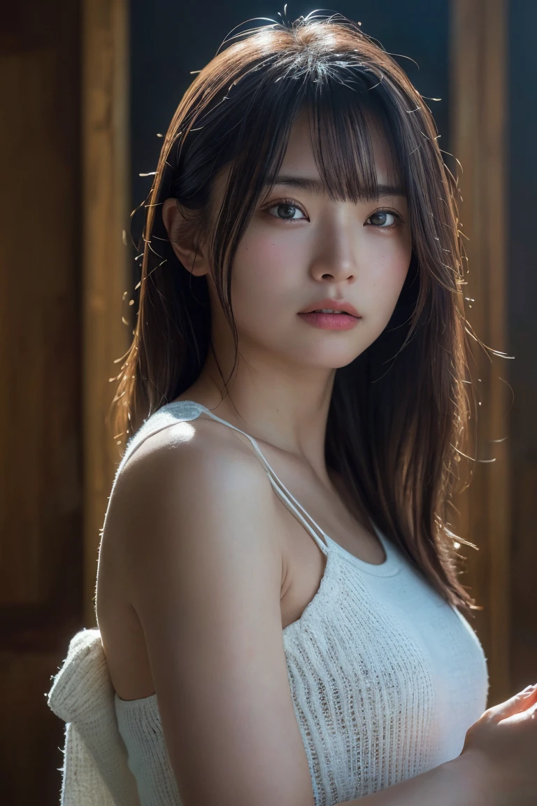 (Highest quality:1.4),(masterpiece:1.4),(Realistic:1.4),(Realistic:1.2),(超High resolution, RAW Photos:1.4),(High resolution, Ultra-detailed:1.2),(8k:1.2),Cinematic photography,a photo of a dark-haired,One girl,alone,wear ,((Japanese female warrior))、((Upper Body:1.3))、Raise your arms to show your sides、((Raise your arms to show your sides))