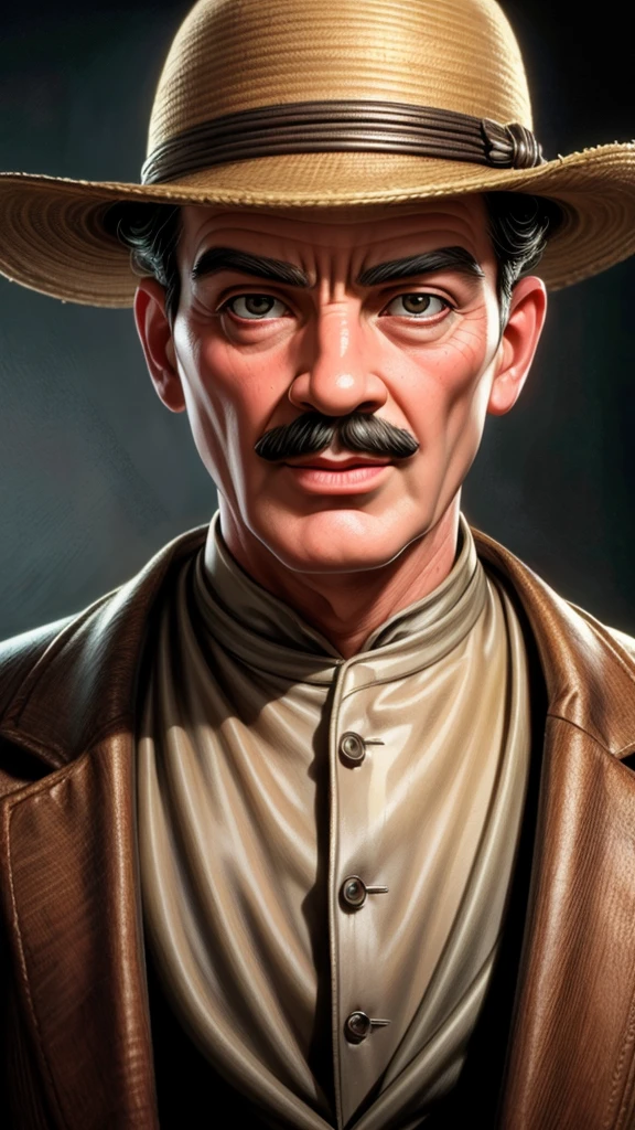 a detailed portrait of hercule poirot, hyperrealistic, photorealistic, 8k, highly detailed face, intricate details, chiaroscuro lighting, dramatic lighting, textured clothing, intricate background, oil painting, renaissance art style, classical portrait
