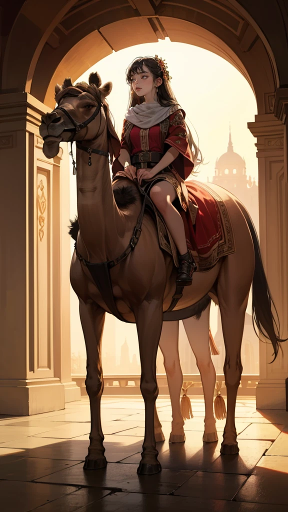 High quality, 4K, Masterpiece, beautiful, sexly, camel&#39;s hoof, legs apart, cyborg girl, drill screen, Broken screen, Dull eyes, long blonde hair, girl, small breasts, Fits right on the thigh., Robot Arm, robot body, cyborg body, yellow accent, Bloodshot, complicated details, joint, detail lines, Robot details, Raise your fist., camera bump, colored robot parts, colored robot parts, perfect finger, on a desert planet, sunny background, colorful desert,
