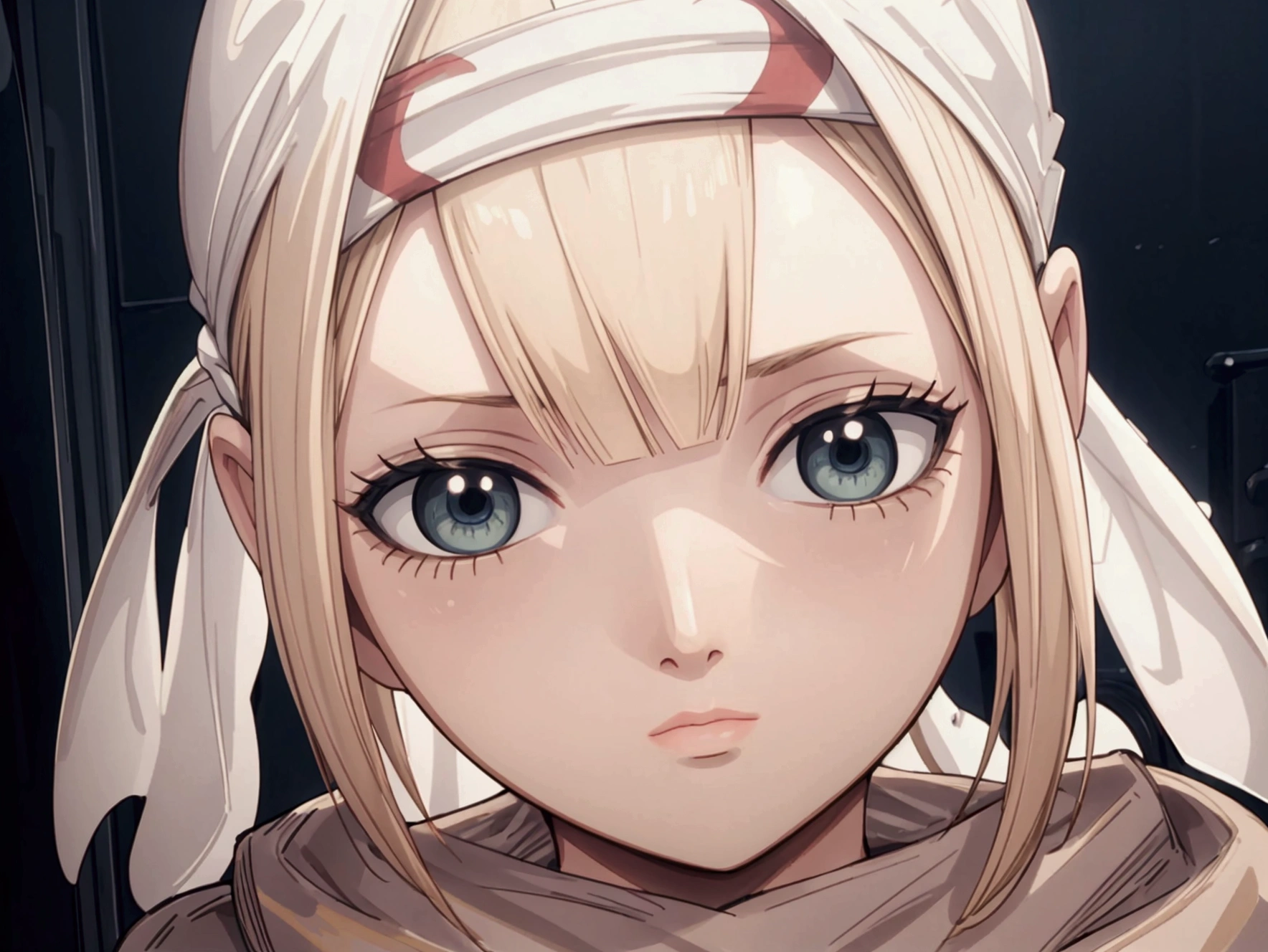 masterpiece), best quality, high resolution blonde 1girl bob cut medium hair   standing alone  cowl headband profile image looking at viewer beautiful eyes  beautiful face extremely detailed