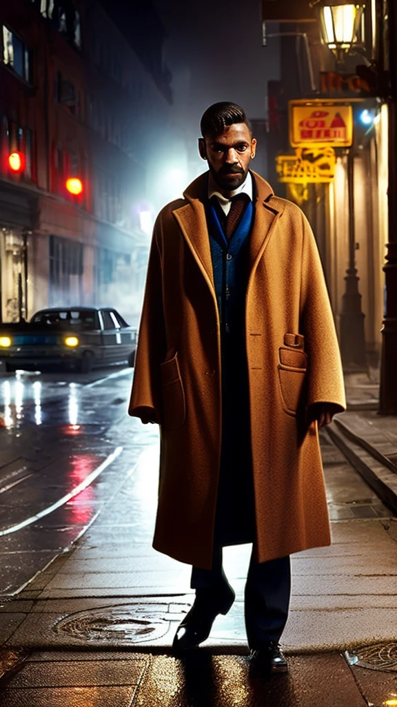 a middle-aged man in a rumpled overcoat, detective, investigator, crime scene, gritty urban setting, 1970s style, cinematic lighting, moody atmosphere, attention to details, intricate plot, masterfully executed, photorealistic, highly detailed, 8k, best quality