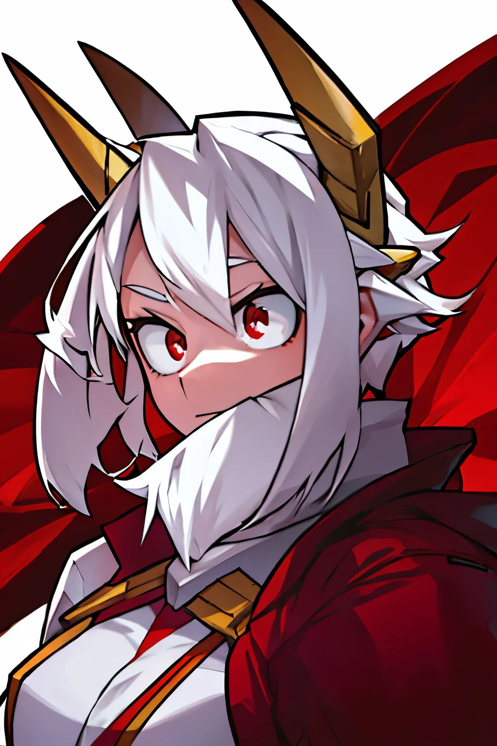 A girl from boku no hero with white hair and red eyes, goat horns