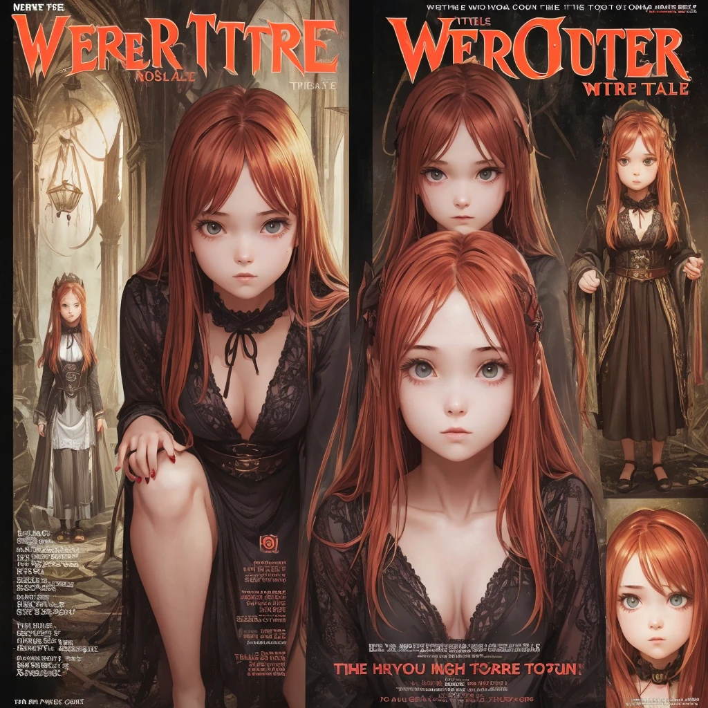 cover mistery magazine weird tale full lenght girl, cute face full lenght , 3 girl pose for cover horror magazine weird tale , magazine age 2024, high quality, 20 year old girl beautiful woman full body photo