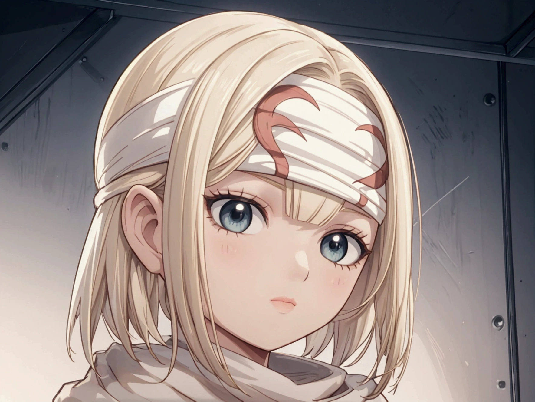 masterpiece), best quality, high resolution blonde 1girl bob cut medium hair   standing alone  cowl headband profile image looking at viewer beautiful eyes  beautiful face extremely detailed