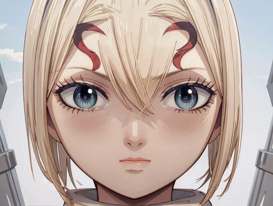 masterpiece), best quality, high resolution blonde 1girl bob cut medium hair standing alone cowl headband profile image looking at viewer beautiful eyes beautiful face extremely detailed
