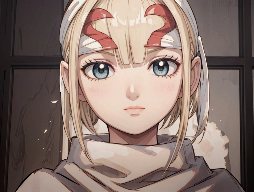 masterpiece), best quality, high resolution blonde 1girl bob cut medium hair   standing alone  cowl headband profile image looking at viewer beautiful eyes  beautiful face extremely detailed