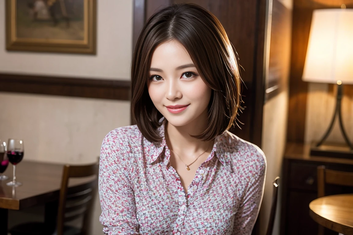 ((best quality、8K、masterpiece:1.3))、Lovely、Slimカップル、Modelカップル、actor??、(Practical, Intricate details:1.2), Full dinner、Wine Club、Magnificent view of sunset sky and clouds、A bright Smile、short hair,Bright face、 (Age 37), Age 42, red wine 、appetizer、Italian food、Wine Bottle、Champagne、Sparkling wine、Two beauties、Brown hair、shortcut、Long-sleeved shirt、skirt、Beautiful woman 1, (Slimな顔), (The body is Slim), (Brown hair), (shortcut), Cheeks are a little red,Glamorous beauty、Dining room, In a conspicuous place (Above the waist) Nova Frog Style, actor, Model, Upper Body, Liquor, Slim, Red wine glass, 中央に置かれたRed wine glass, Smile, (Smile: 1.15), Beautiful fine lines, Depth f/2,saturation, High contrast, Strong light and shadow,Wet body:1.5、texture for 3d、Exquisite eyes、Brown hair、Hair is very shiny、