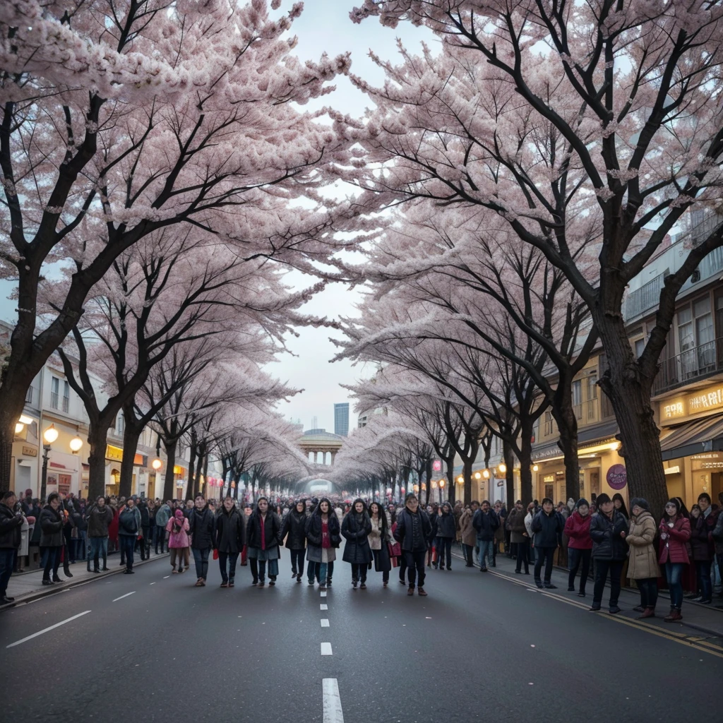 12 photos of an Avenue with people generating a photo for each month of the year including weather and celebrating New Year (January)
san valentin(February)
St. Patrick (March)
Easter(April)
cherry blossom festival(mayo)
summer(June)
4 de July (July)
space festival (August)
festival musical(September)
halloween (October)
Thanksgiving (November)
Christmas (December)
todas las fotos de dia excepto la de October