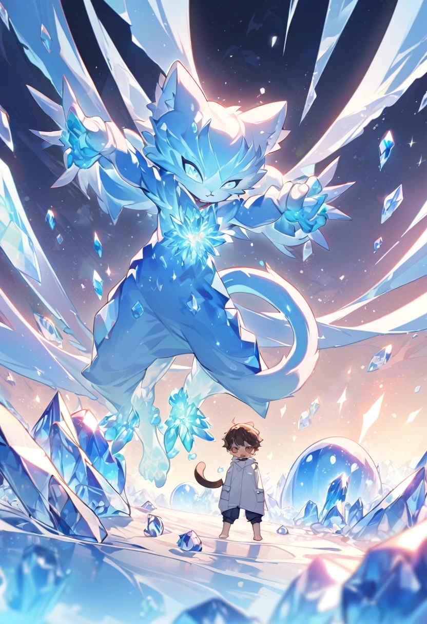 Little male cat,boy,There is a tail,cute,Thin,struggle,Everlasting,Crystallization,Blue slime,Feet turned into crystal,Hands turn into crystal,Crystal Spread Feet,Crystal feet,Crystal hands,illumination,freeze,脚被freeze,charming,boy们 ,蓝色Crystal feet,穿着Tight Fit衣,plastic,Full body portrait,smooth,全身Tight Fit衣,Thin,Light blue gel coat,Full body gel coat,outdoor,Naked,Small pants,Tight Fit,No clothes