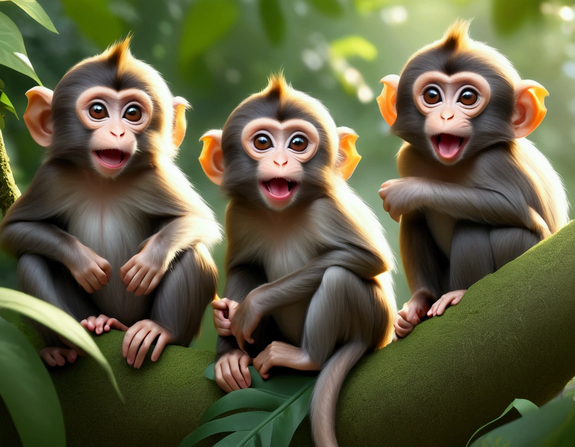A group of little cute monkeys,mischievous monkeys,playful monkeys,monkey antics,cheeky monkeys,jungle camp,outdoor camp,food sack,scientists away,comedic,humorous,comical,slapstick,cute,fluffy,adorable,high quality,8k,detailed,vibrant colors,natural lighting,lush greenery,photorealistic