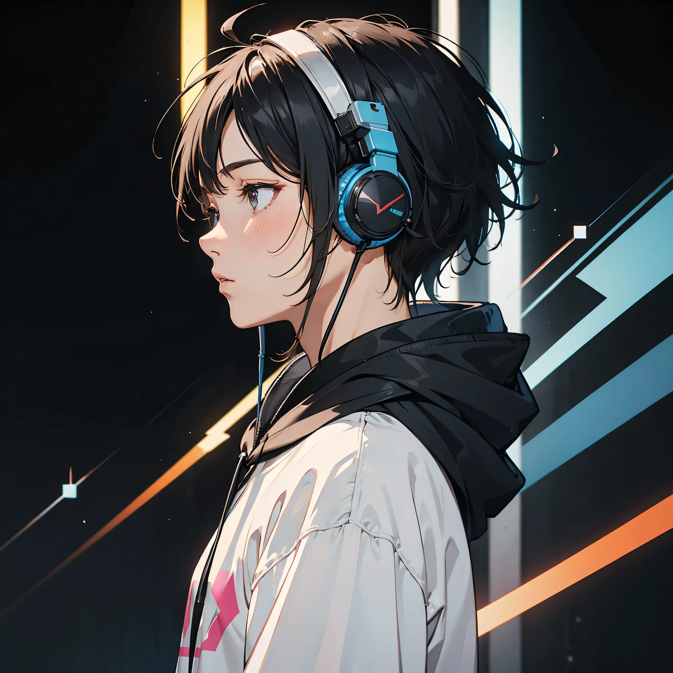 Boy, Male, profile, headphones, hoodie, vivid colors, neon, no background