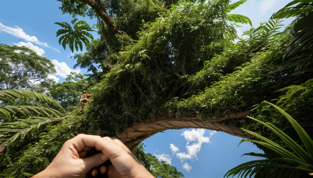 (best quality,4k,8k,highres,masterpiece:1.2),blue sky,deep jungle, multiple boys exploring the amazon,amazon.com, historical, cinematic angle, realistic, hyper-realistic, photorealistic,ultra-detailed,(realistic,photorealistic,photo-realistic:1.37),vivid colors,dramatic lighting,