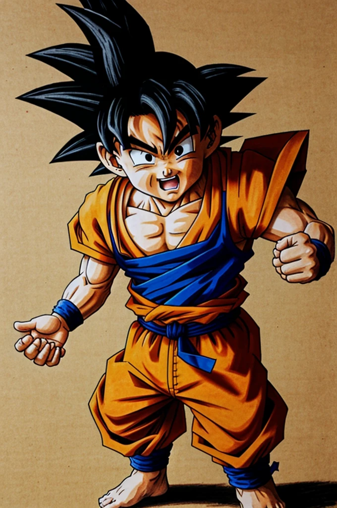 A drawing of Goku shaking hands with little Goku 