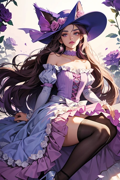 Valentina Lovley is a brown skinned girl with long straight purple hair. Her eyes are purple and her eyebrows are brown. Her makeup consist of Blue eyeshadow and pink lipstick. Her accessories consist of a purple cat hat with light purple coloring on the inside of the ears.

Her outfit consist of a purple dress that stops below her waist. On the skirt part leads a pattern of roses. Below these roses are ruffels. Her dress is held around her shoulders by two straps. Her silver heels have a bow on the front. SPARKLE; GLITTER]