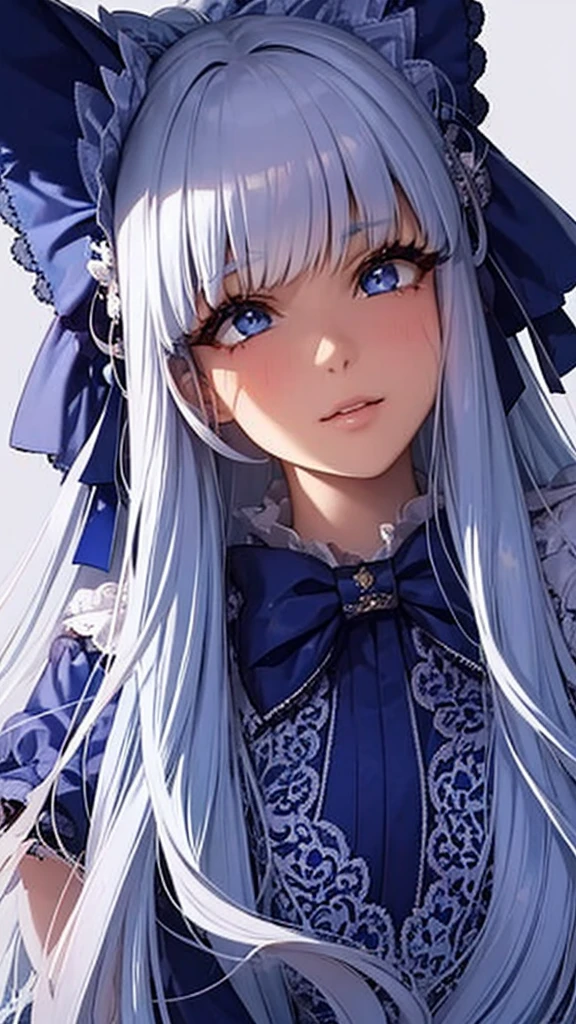1 girl, masterpiece, Best Quality, 8k, detailed skin texture, Detailed fabric texture, beautiful detailed face, intricate details, ultra detailed, Alice in Wonderland, (a bow on his head:1.1), Upper part of the body