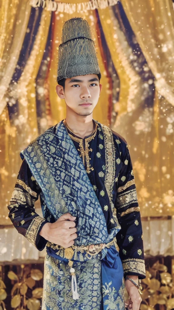 A man wearing traditional clothes of west sumatra. Jungle background