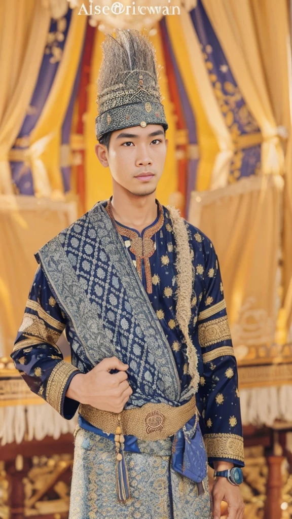 A man wearing traditional clothes of west sumatra. Jungle background