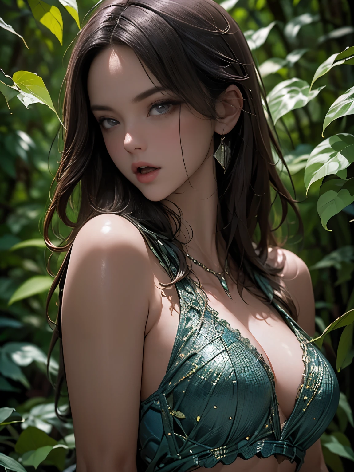 ((((best quality))))、(((Ultra-high precision CG16K wallpaper)))、(((masterpiece)))、(((Very detailed)))、(((Extremely detailed)))、((１Mature 29 year old woman:1.6))、((Very beautiful Japanese face))、((Uri Zahn face:1.8))、((Medium straight hair:1.6))、(Shiny hair)、一张精致beautiful脸、(black eyes、Detailed pupils and iris、Light reflected from the eyes)、Double eyelids、high nose、Small nostril、Little mouth、Tempting lips、beautiful breasts、((B cup size breasts))、cleveage、Eight-head body、Perfect proportion、Perfect anatomical structure、Perfect composition、beautiful detailed shading、beautiful, Natural Lighting、beautiful detail glow、Writing border depth、(((High chroma)))、(((real:1.9)))、((vivid:1.5))、((beautiful Skin))、((Texture))、((realな皮膚感))、(((Half-length photo:1.6)))、(((Front view、Shooting from the front、Front low angle:1.6)))、(((half-open mouth、Surprised face:1.5)))、(((Looking at the camera:1.6)))、bright  daylight、Natural light、(((background_Garden:1.5)))、(Standing posture:1.6)、(((Light blue sleeveless lace top:1.6)))、((necklace、Wearing earrings:1.5))、