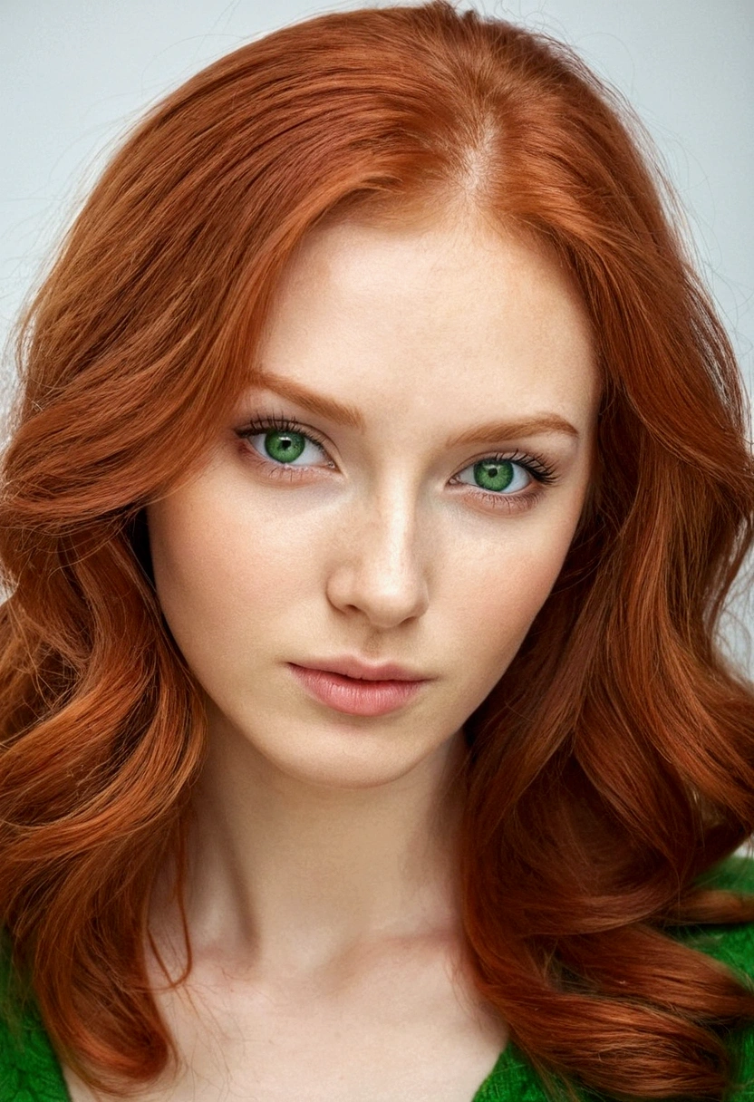 Beautiful Russian woman with red hair, green eyes, 20 years old