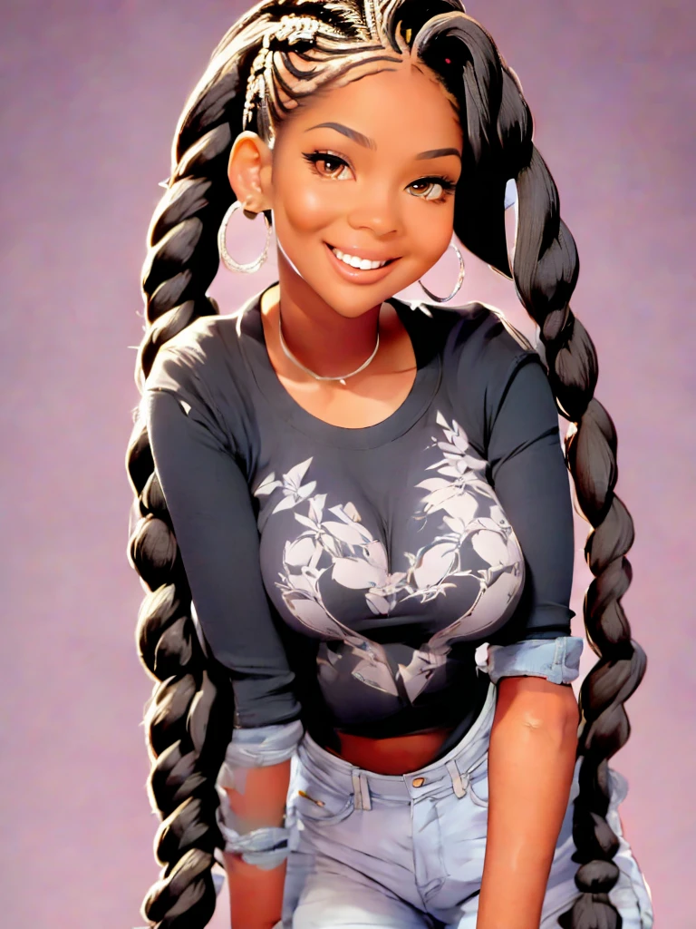 a woman with long braids and a black top posing for a picture, beautiful face!!, beautiful face!, beautiful face!!!!, beautiful gorgeous, black hair in braids, very dark brown skin!, gorgeous beautiful, ryan kiera armstrong, extremely beautiful, beautiful portrait, gorgeous portrait, looks like fabiula nascimento, an olive skinned, stunning portrait, she has olive brown skin