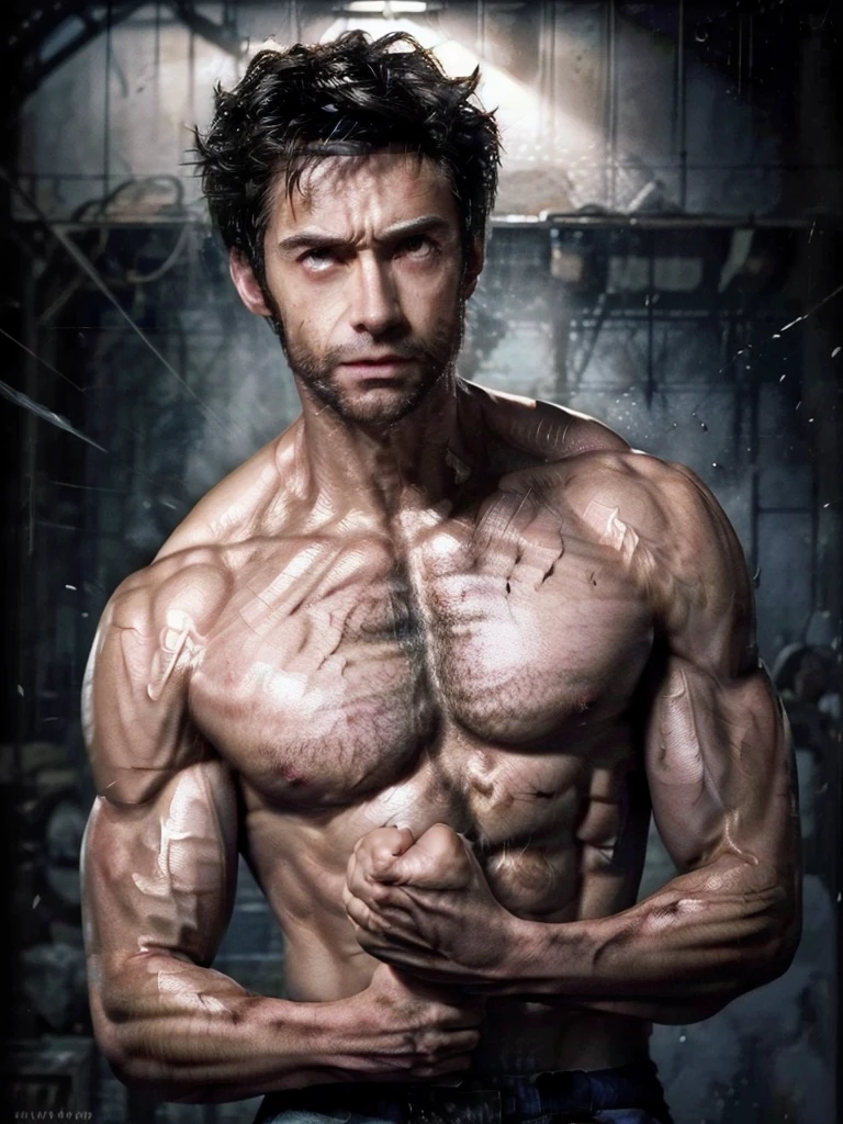 (ultrarealistic, High resolution ,Best Quality, masterpiece:1.2), portrait waist up view, Chinese man with blue mists surrounding him, detailed facial features, detailed eyes, long eyelashes, thin lips, Nut, muscular physique, wide shoulders, hairy chest, strong and masculine, piece, elegant hair, simple background, Photo studio, dramatic lighting