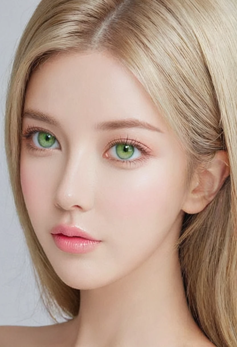 Ukrainian woman photos. Suitable for face. 25 years old, Pointed chin, RAW photos, masterpiece, Very detailed photos, Digital SLR Camera, Realistic 3.9, Ultra-high resolution, Top quality, Pink lips, Perfect makeup, Large target, Bright green eyes, White