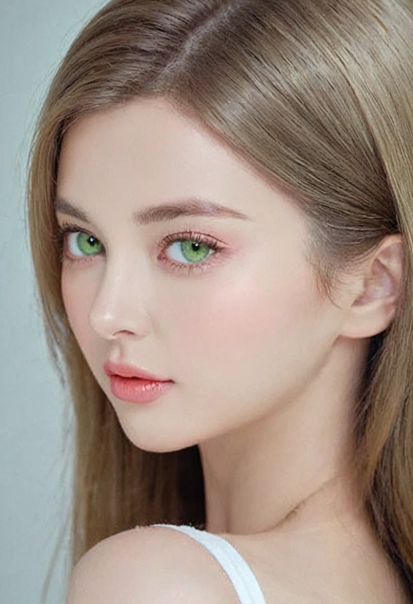 Ukrainian woman photos. Suitable for face. 25 years old, Pointed chin, RAW photos, masterpiece, Very detailed photos, Digital SLR Camera, Realistic 3.9, Ultra-high resolution, Top quality, Pink lips, Perfect makeup, Large target, Bright green eyes, White