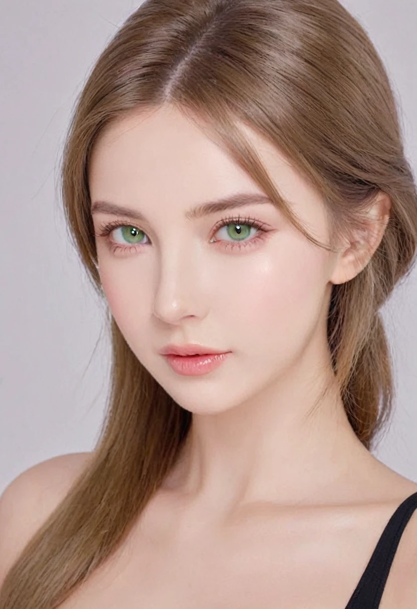 Ukrainian woman photos. Suitable for face. 25 years old, Pointed chin, RAW photos, masterpiece, Very detailed photos, Digital SLR Camera, Realistic 3.9, Ultra-high resolution, Top quality, Pink lips, Perfect makeup, Large target, Bright green eyes, White