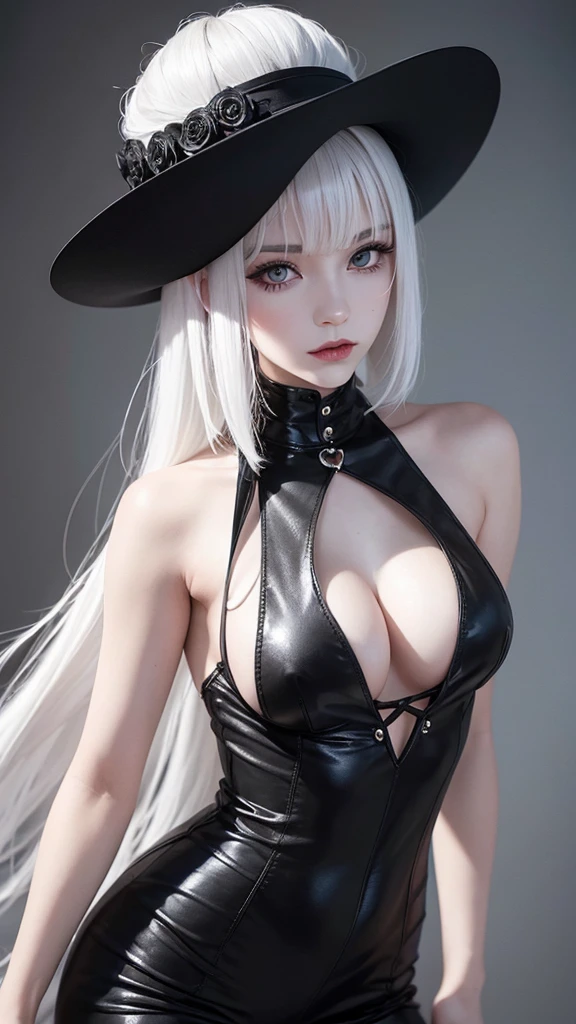 girl with white hair,with bangs, black gloves, gothic,4K, masterpiece, perfect body, stem,perfect eyes, perfect shading, perfect lighting, best quality, work of art, ultra detailed, detailed clothing