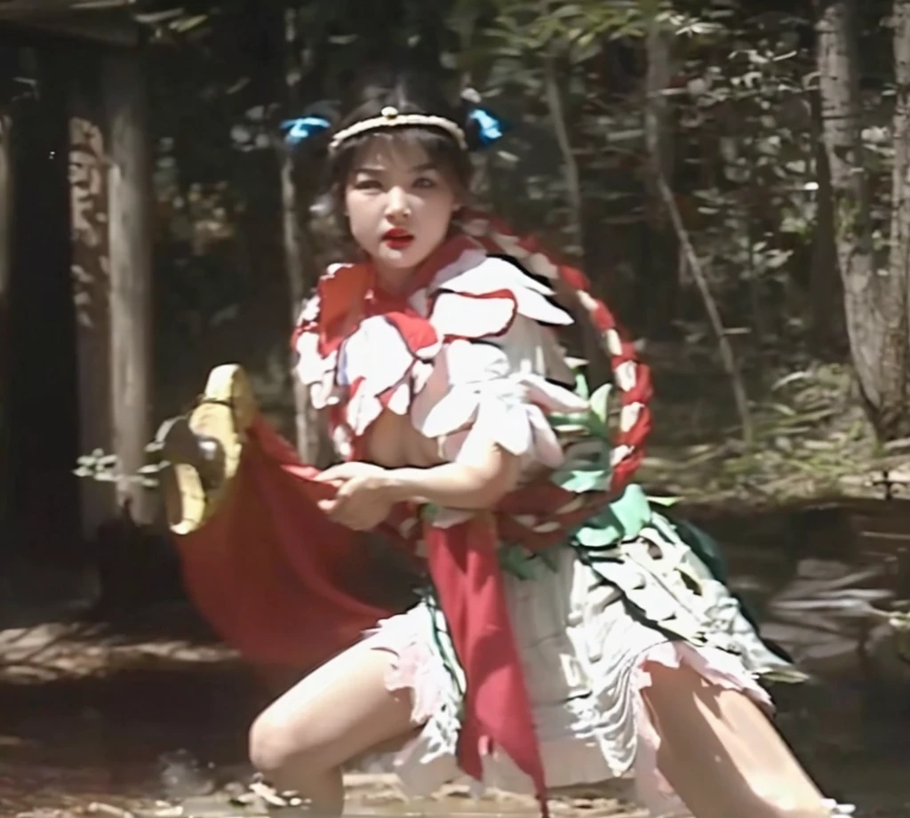 angry，Beauty，Red lipstick，Eyes wide open，Bare legs，Barefoot，