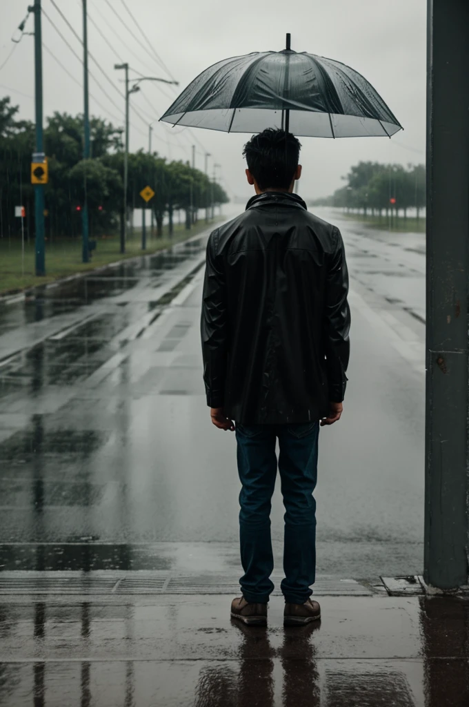 Rainy day alone boy
